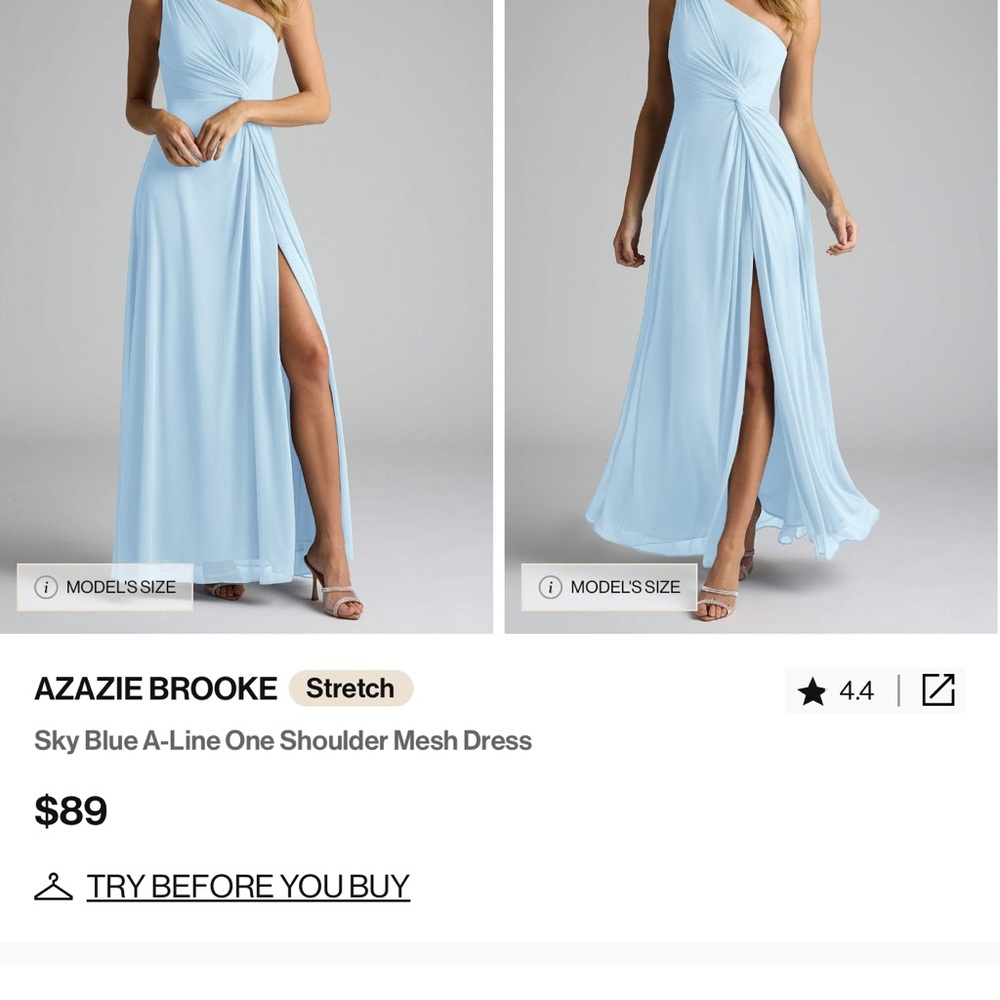 Azazie Brooke Sky Blue One Shoulder Mesh Dress